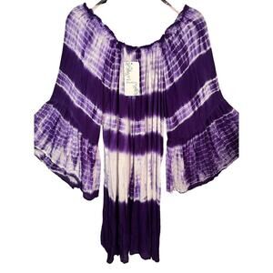 NWT Tye-dyed purple & white swim cover, tunic or dress flayed bell sleeves